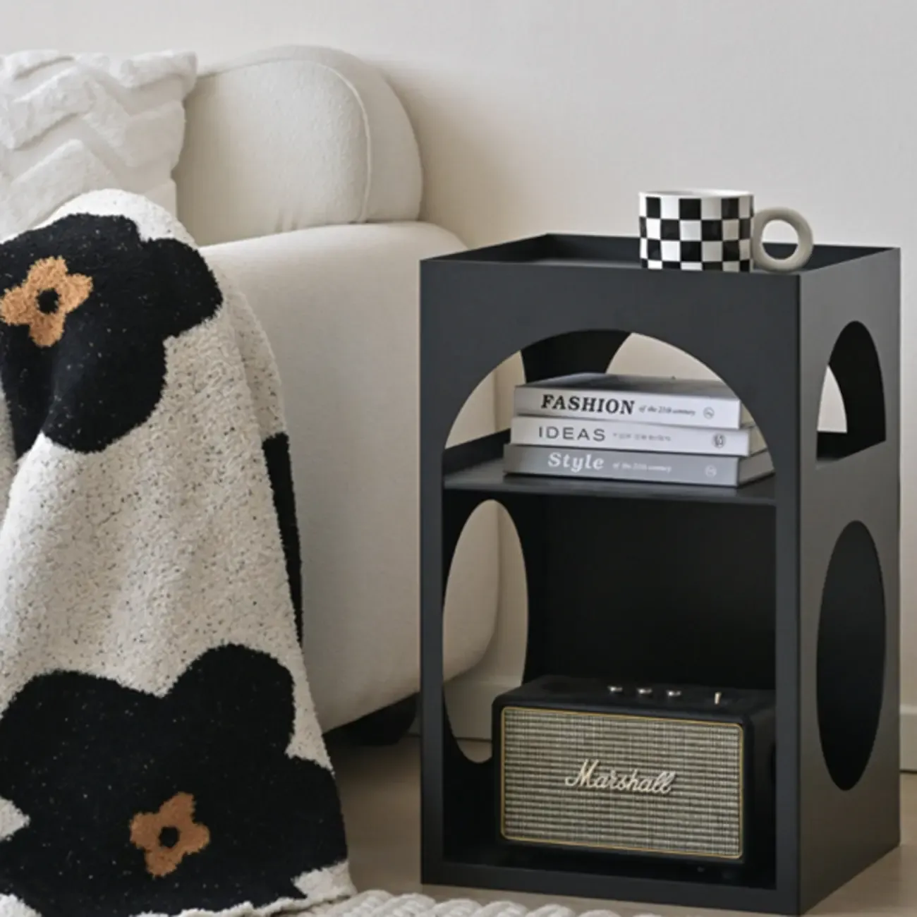 Narrow Cream Yellow Metal Arched Open Storage Nightstand Image - 12