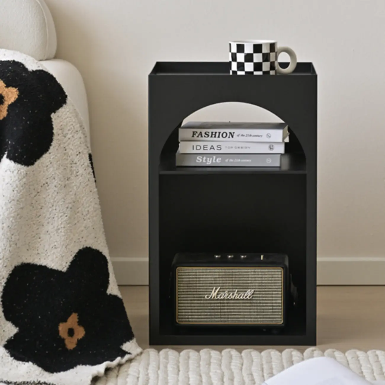 Narrow Cream Yellow Metal Arched Open Storage Nightstand Image - 13 | homeyfad