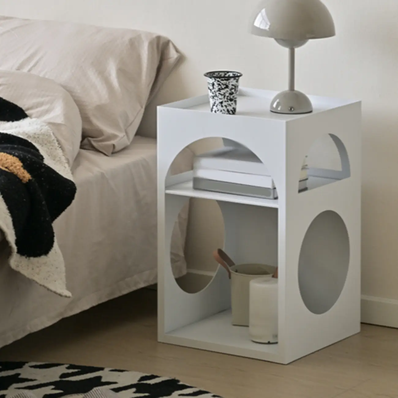 Narrow Cream Yellow Metal Arched Open Storage Nightstand Image - 6 | homeyfad