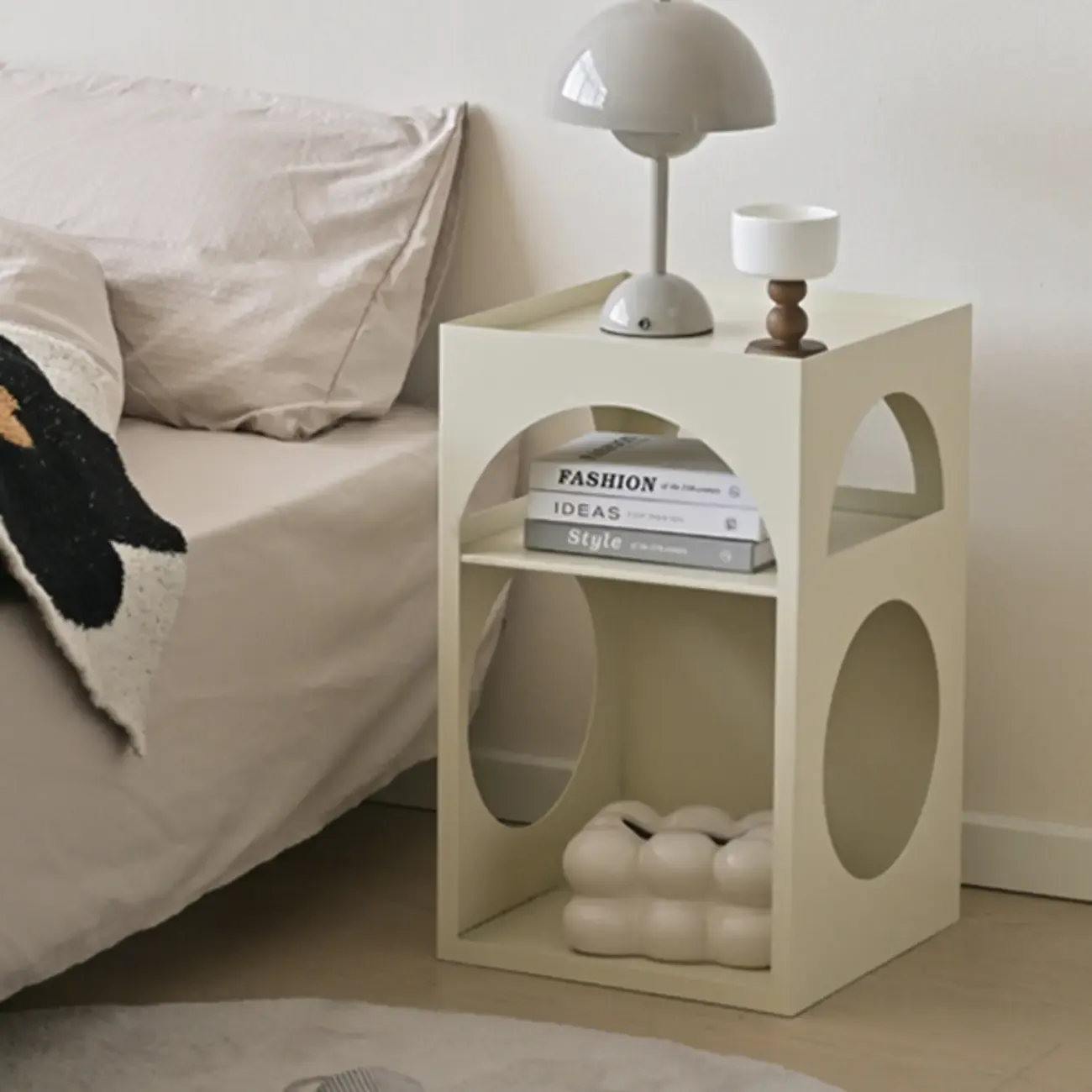 Narrow Cream Yellow Metal Arched Open Storage Nightstand Image - 4