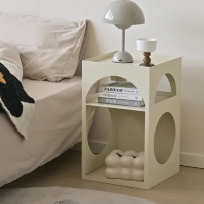 Narrow Cream Yellow Metal Arched Open Storage Nightstand Image - 4