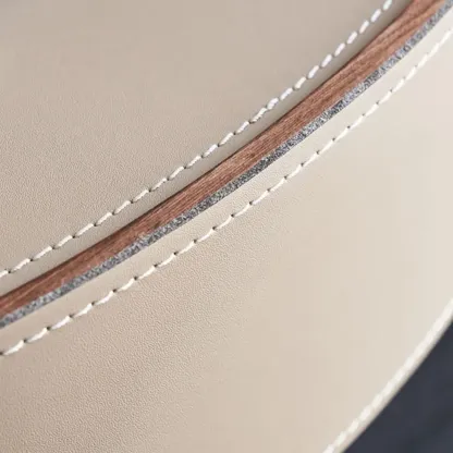 Contemporary Beige Leather Oval X-Base Drawer Nightstand Image - 5