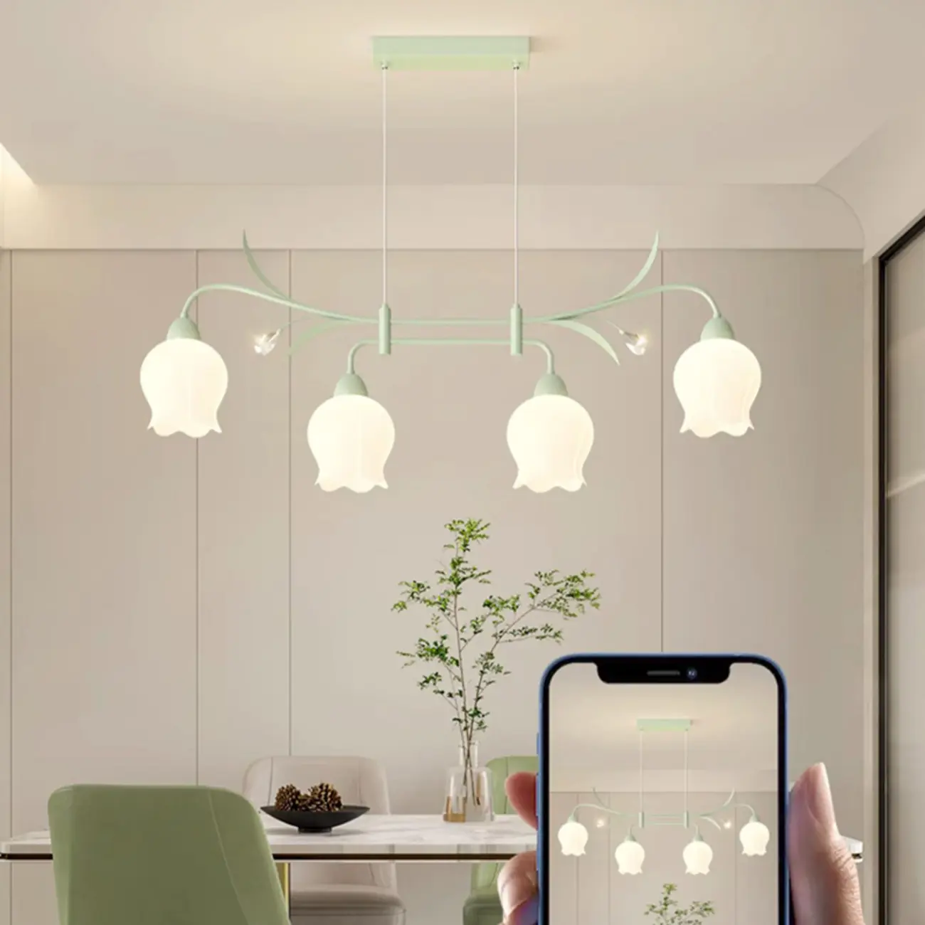 Modern Large Green Glass Bell Pendant Lights for Kitchen Image - 3 | homeyfad