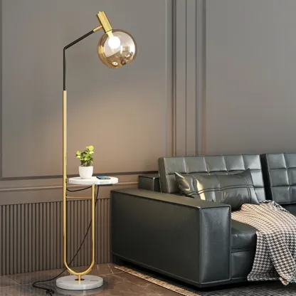 Modern Metal Globe Glass Arc Floor Lamp with Table