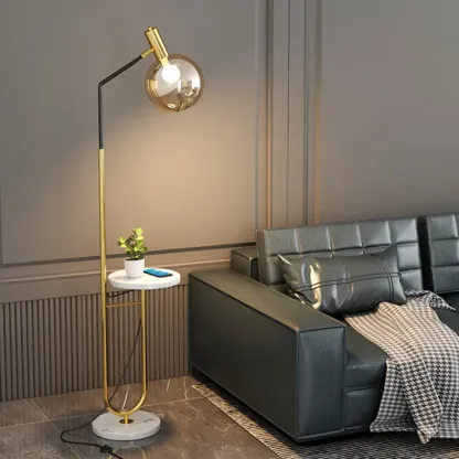Modern Metal Globe Glass Arc Floor Lamp with Table