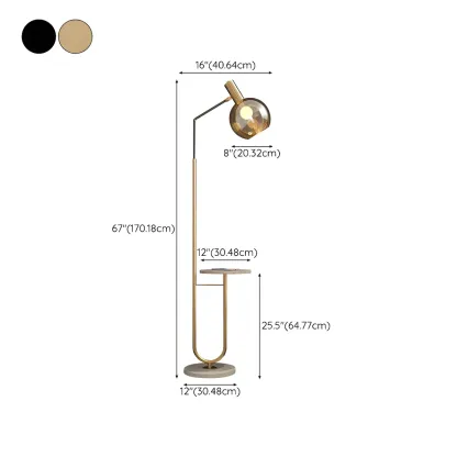 Modern Metal Globe Glass Arc Floor Lamp with Table