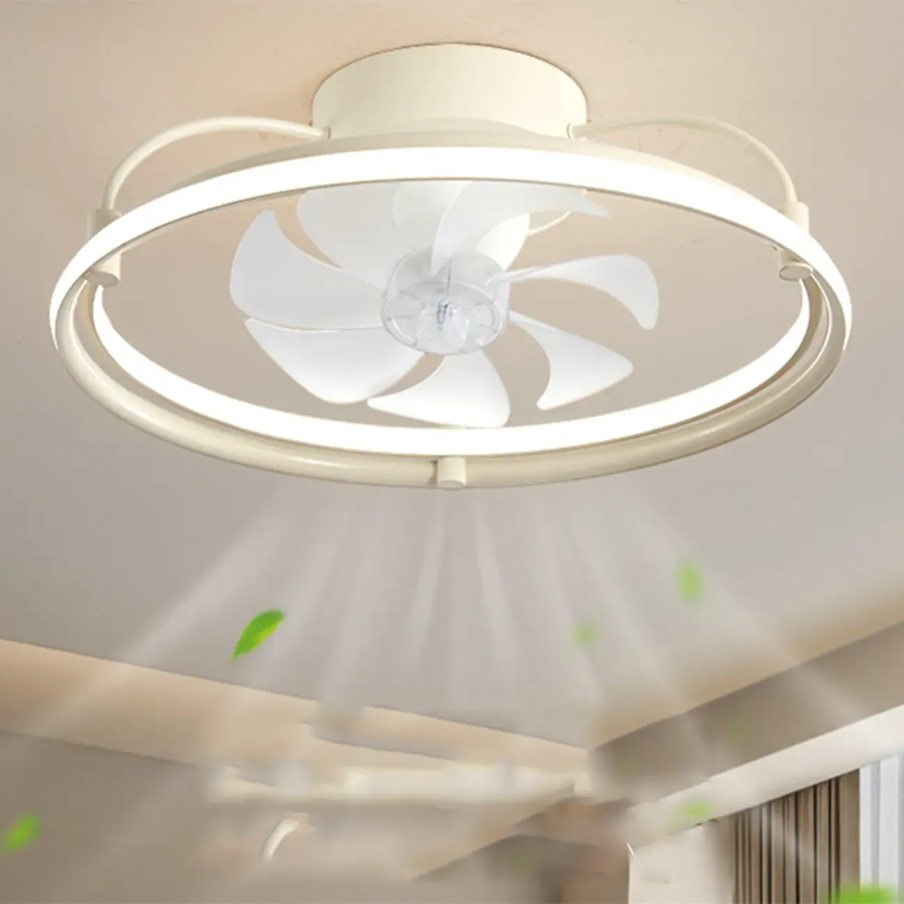 22.5-Inch Simple White Flush Mount Ceiling Fan with Light Remote
