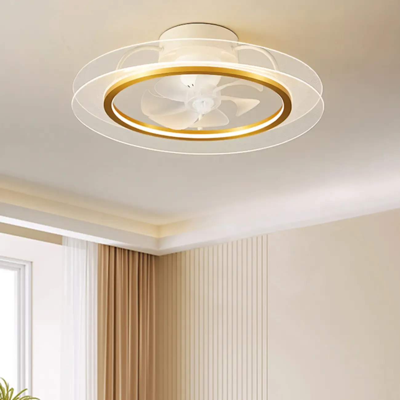 22.5-Inch Simple White Flush Mount Ceiling Fan with Light Remote