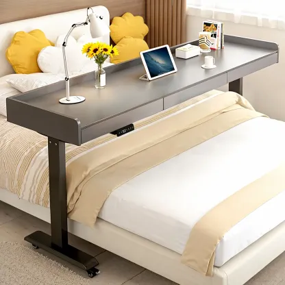 Adjustable Modern Wooden Overbed Table T-Shape Image - 7