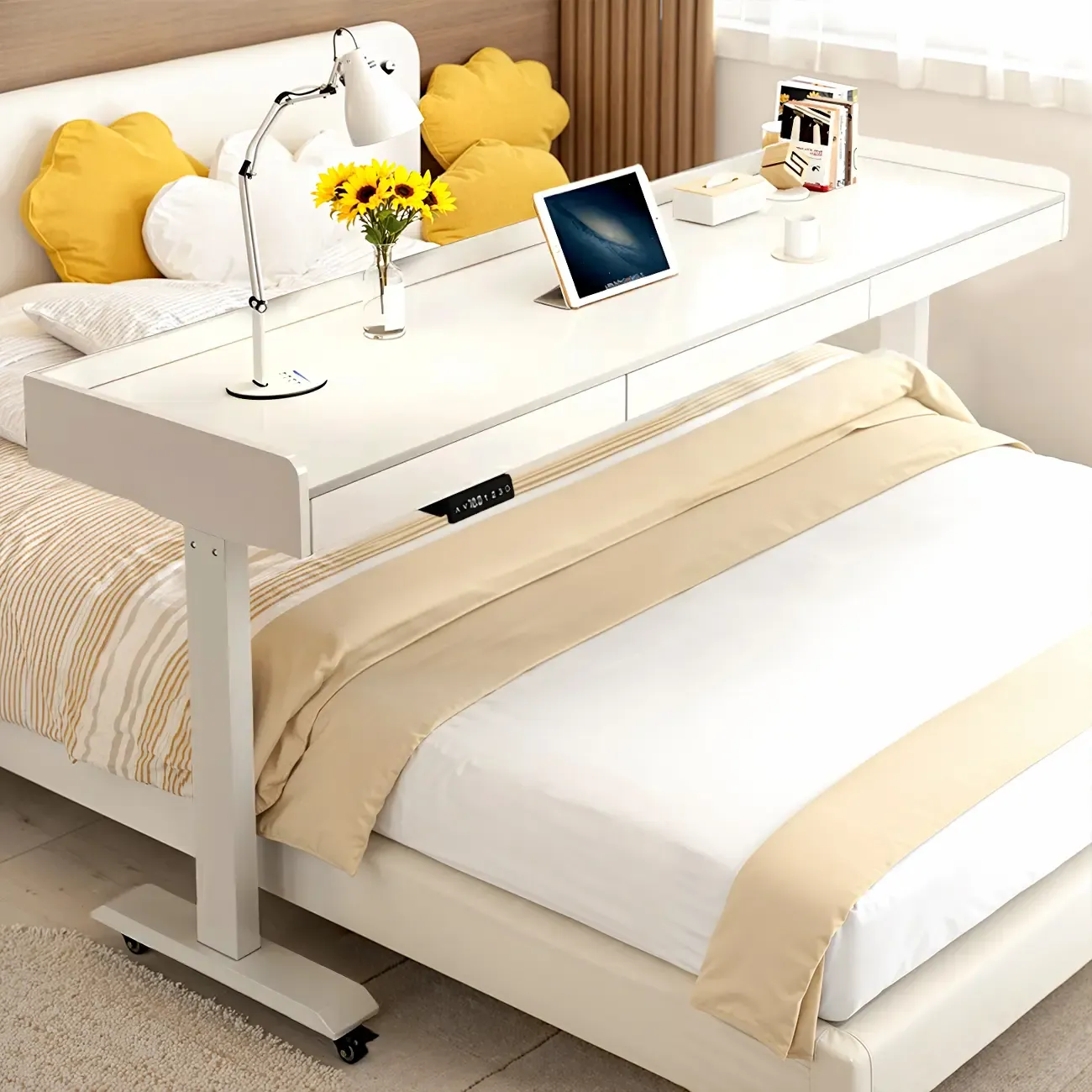 Adjustable Modern Wooden Overbed Table T-Shape Image - 12