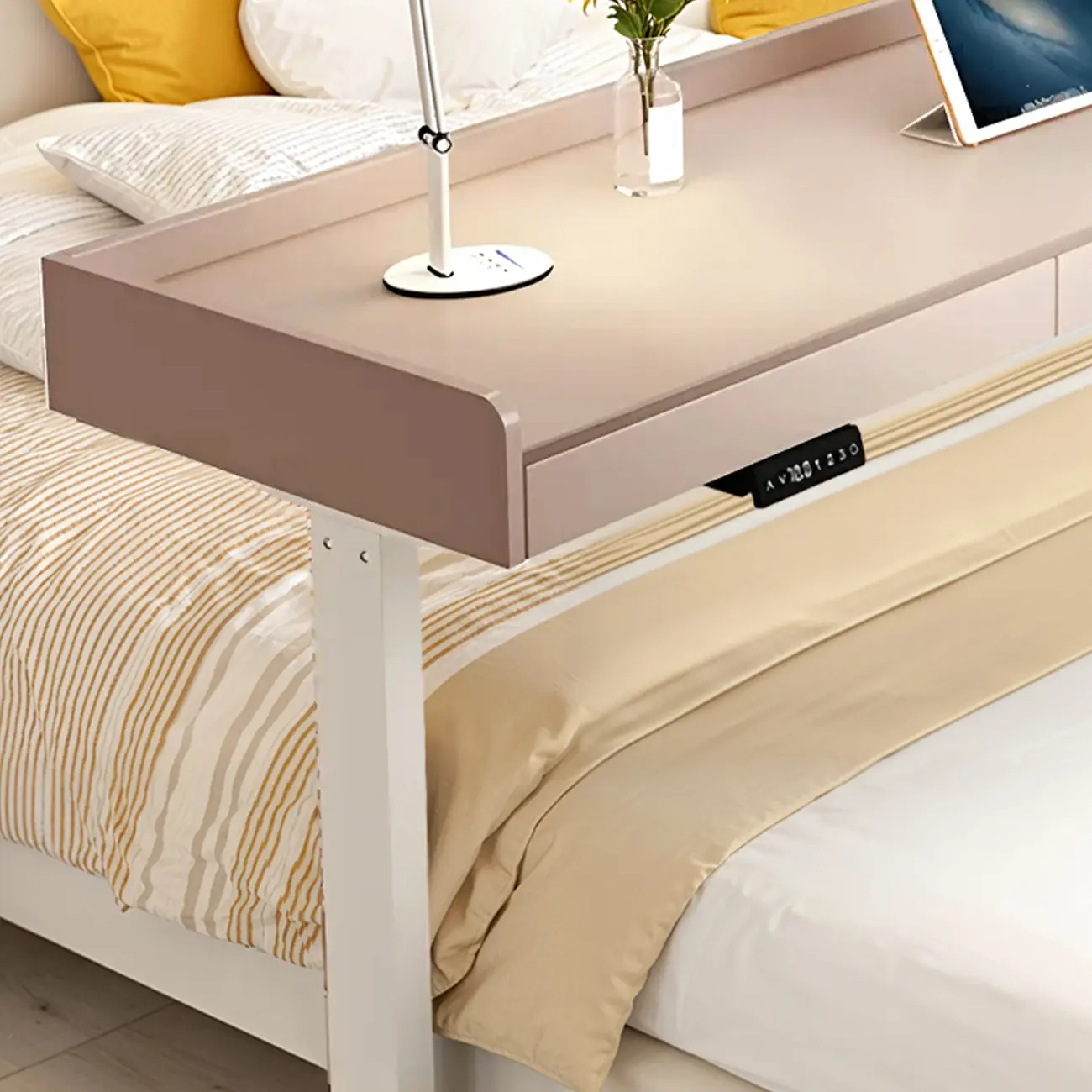 Adjustable Modern Wooden Overbed Table T-Shape Image - 2 | homeyfad
