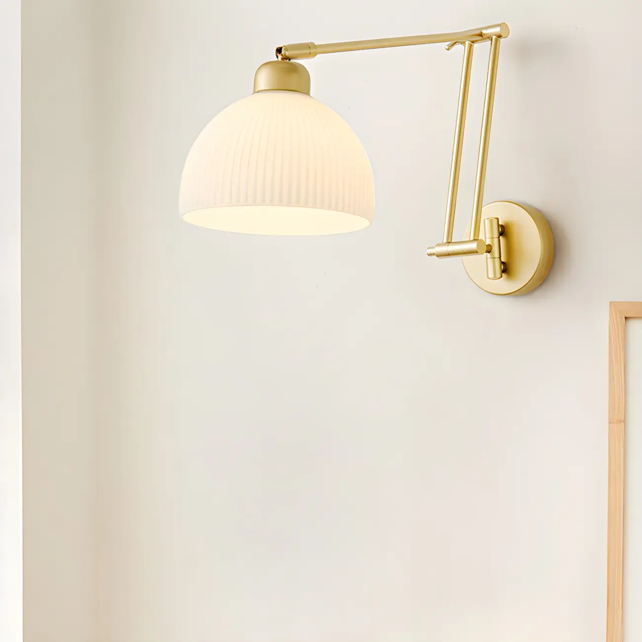 Modern Gold Adjustable Swing Arm Wall Light with White Shade Image - 1 | homeyfad