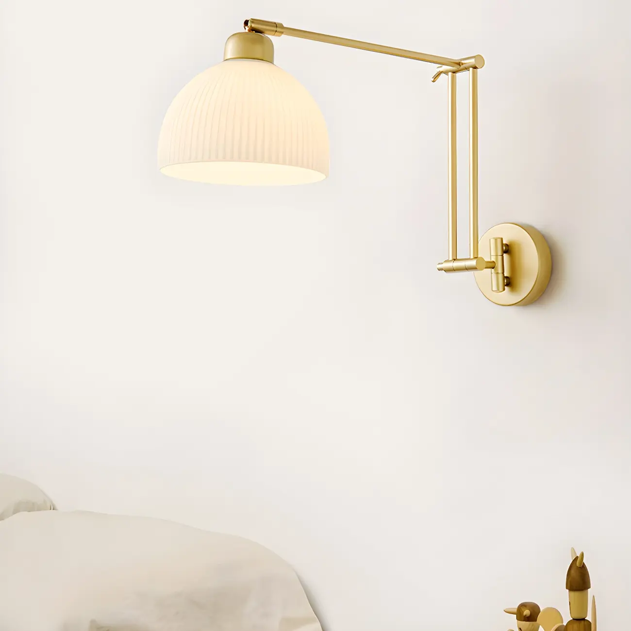 Modern Gold Adjustable Swing Arm Wall Light with White Shade Image - 3 | homeyfad