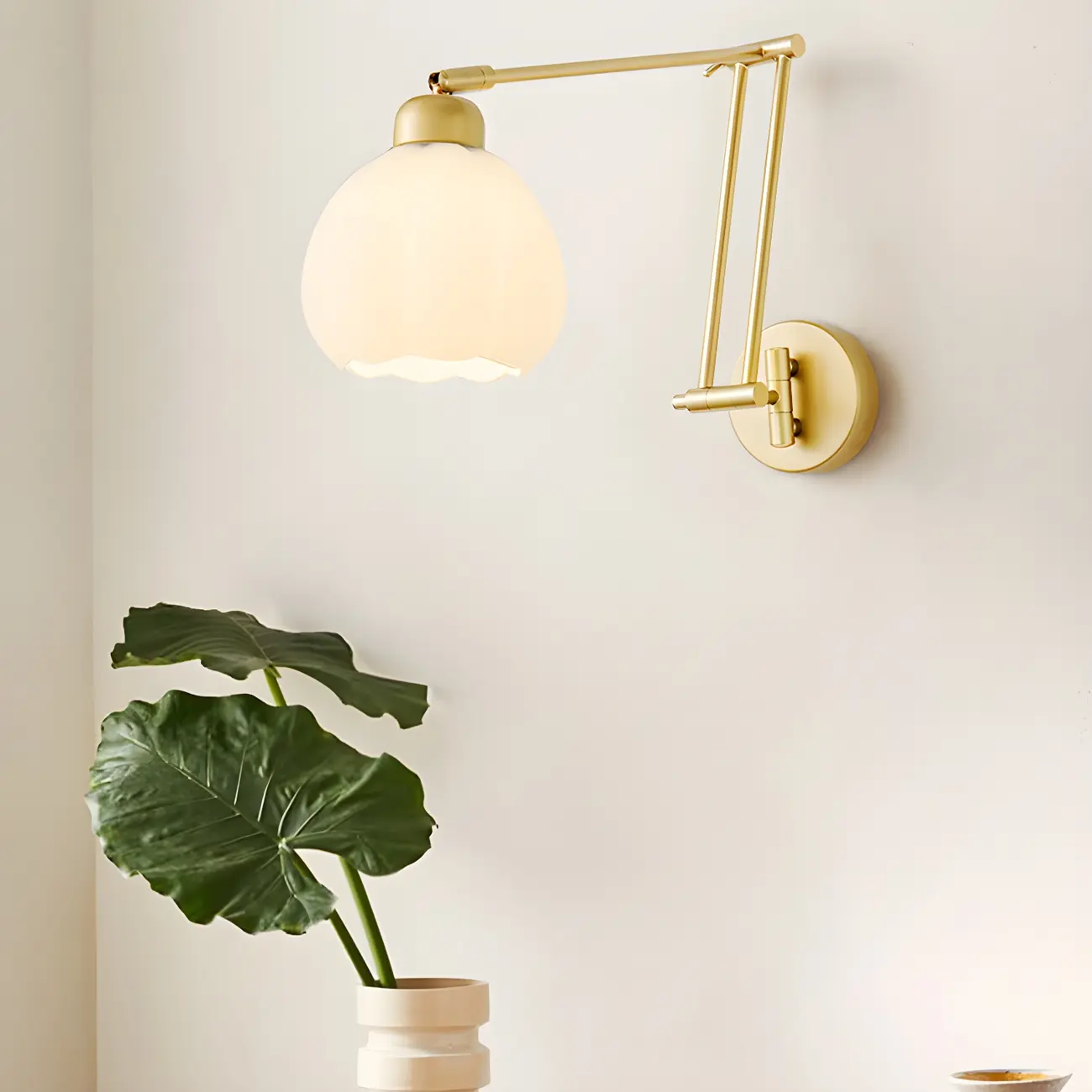 Modern Gold Adjustable Swing Arm Wall Light with White Shade Image - 4 | homeyfad