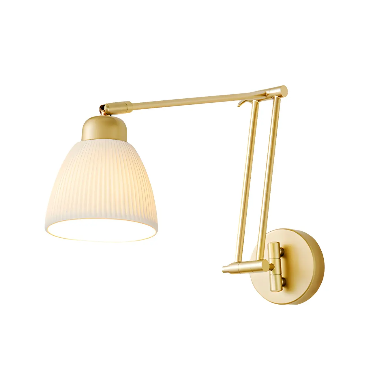 Modern Gold Adjustable Swing Arm Wall Light with White Shade Image - 5 | homeyfad