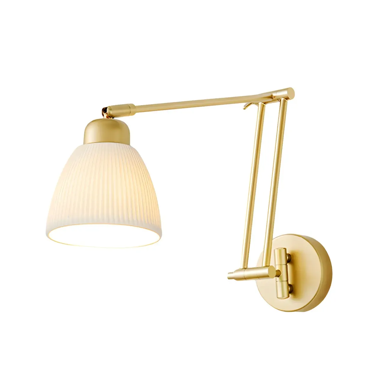 Modern Gold Adjustable Swing Arm Wall Light with White Shade Image - 5