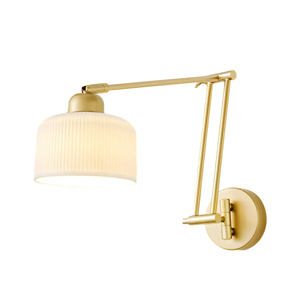 Modern Gold Adjustable Swing Arm Wall Light with White Shade Image - 6