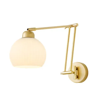 Modern Gold Adjustable Swing Arm Wall Light with White Shade Image - 10