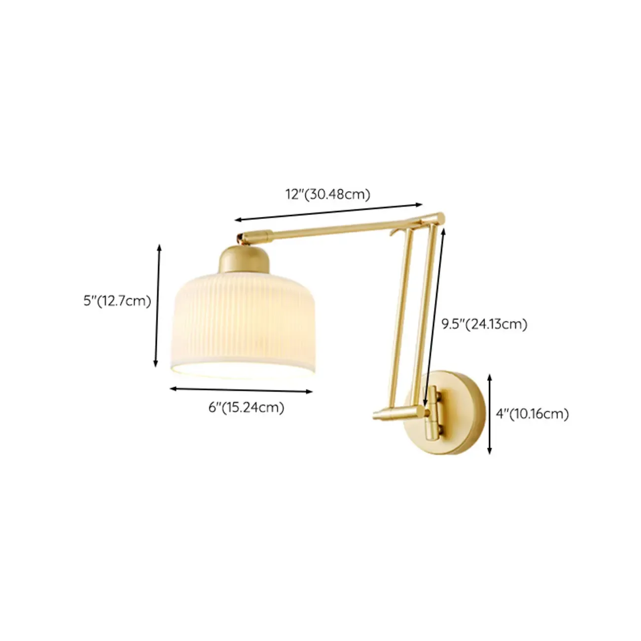Modern Gold Adjustable Swing Arm Wall Light with White Shade Image - 14