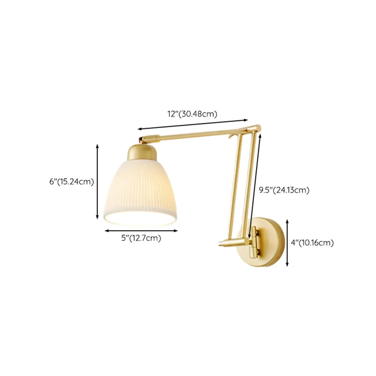 Modern Gold Adjustable Swing Arm Wall Light with White Shade Image - 15