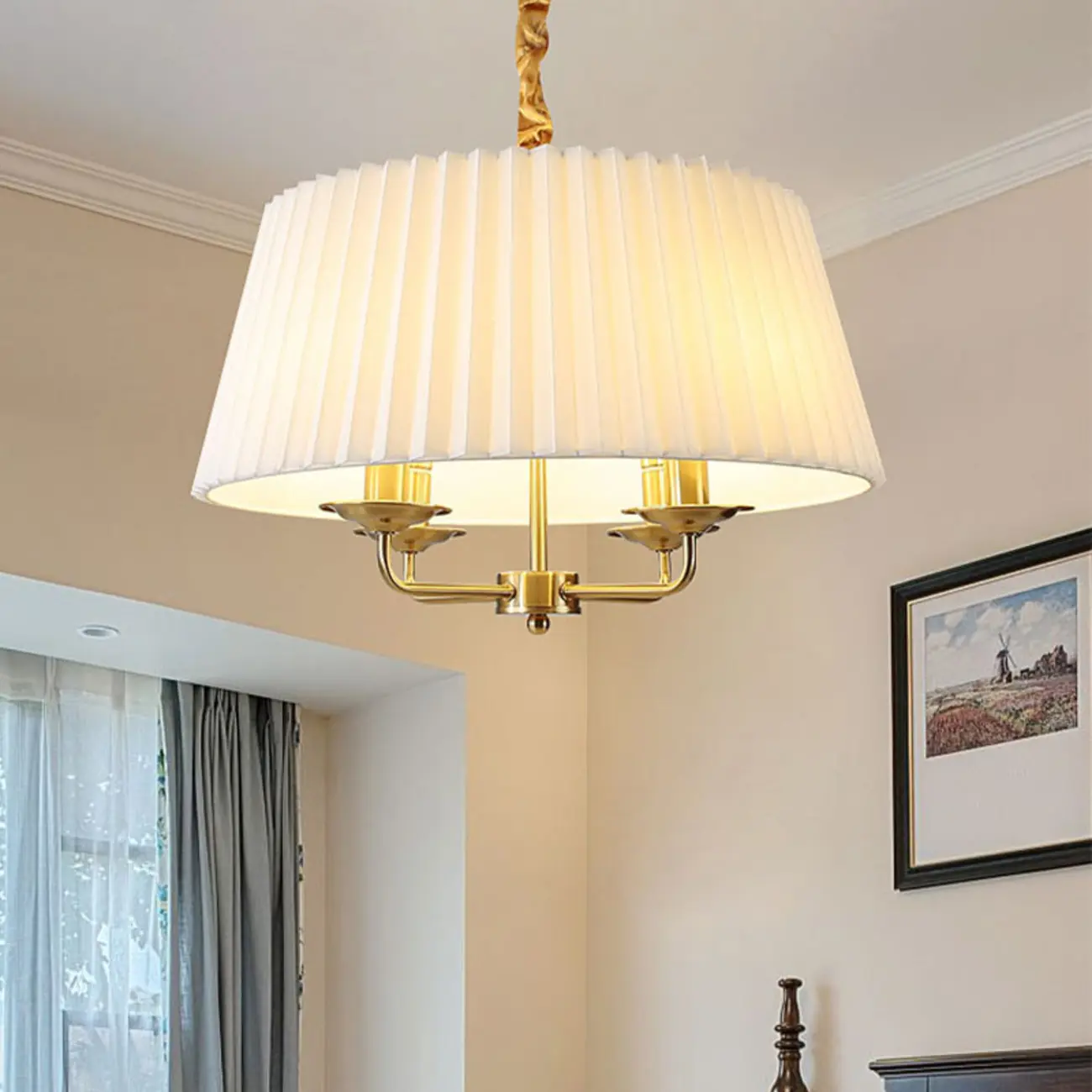 Gold Drum Metal Modern Chic Pleated Chandelier Light Image - 1 | homeyfad