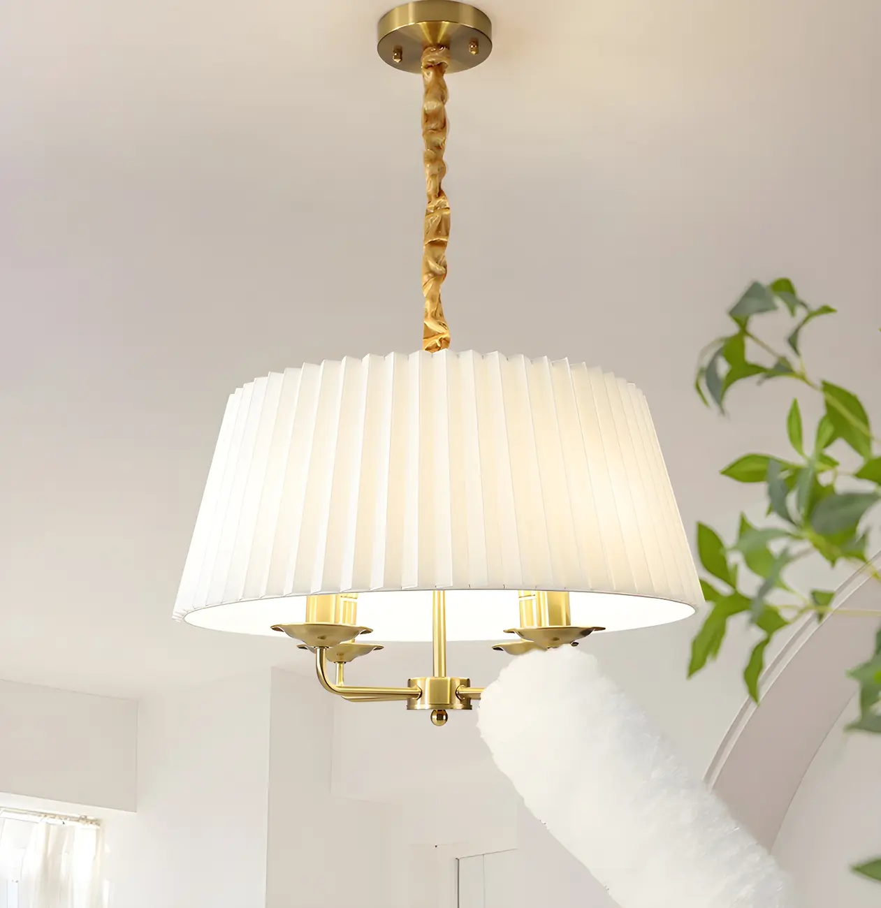 Gold Drum Metal Modern Chic Pleated Chandelier Light Image - 2 | homeyfad