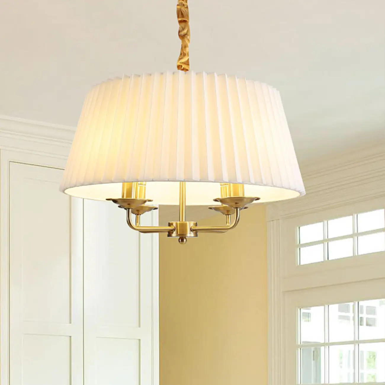 Gold Drum Metal Modern Chic Pleated Chandelier Light Image - 4 | homeyfad
