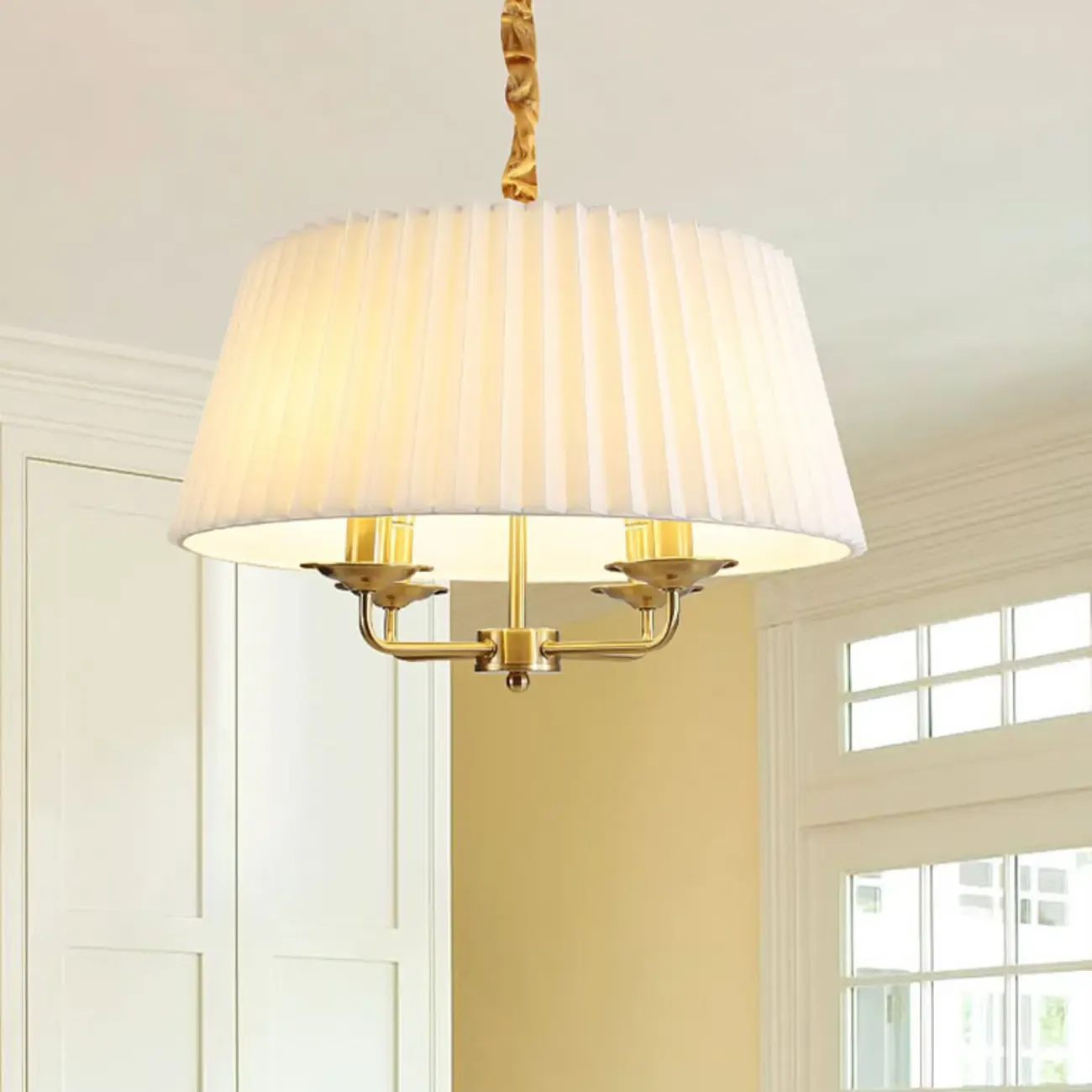 Gold Drum Metal Modern Chic Pleated Chandelier Light Image - 4