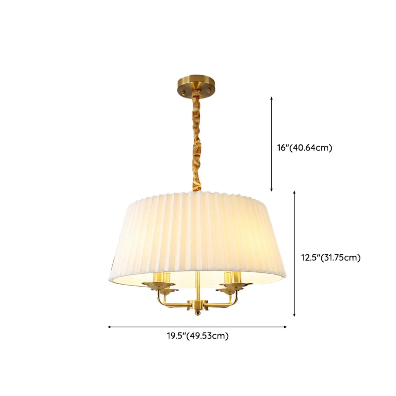 Modern Gold White Pleated Drum Chandelier Adjustable Height #size