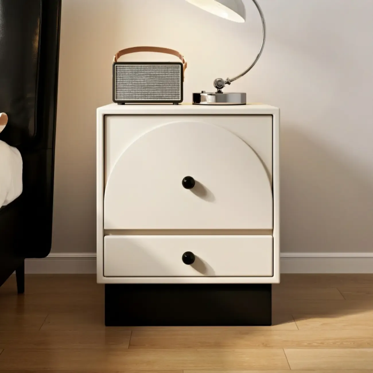 2 Drawers Modern Wood Off-White Nightstand Image - 1