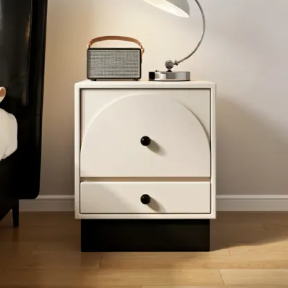 2 Drawers Modern Wood Off-White Nightstand Image - 1