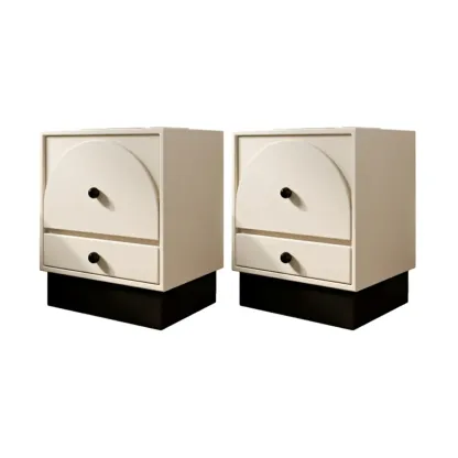2 Drawers Modern Wood Off-White Nightstand Image - 7