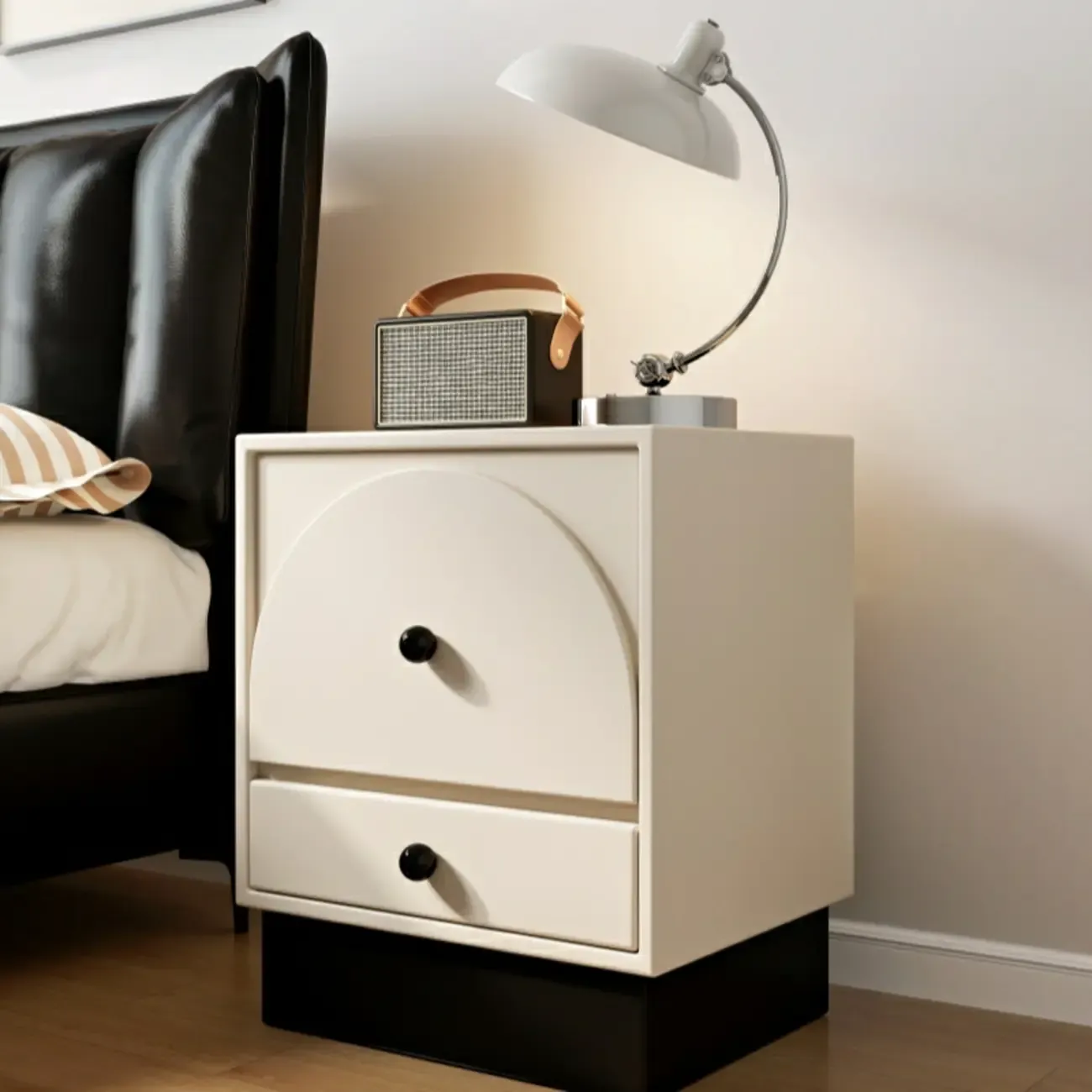 2 Drawers Modern Wood Off-White Nightstand Image - 2