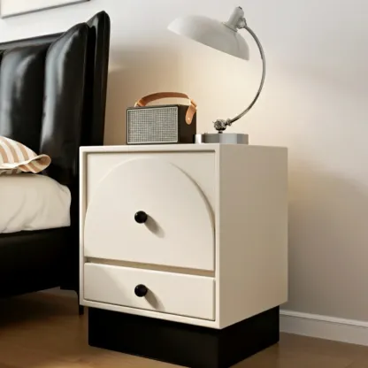 2 Drawers Modern Wood Off-White Nightstand Image - 2