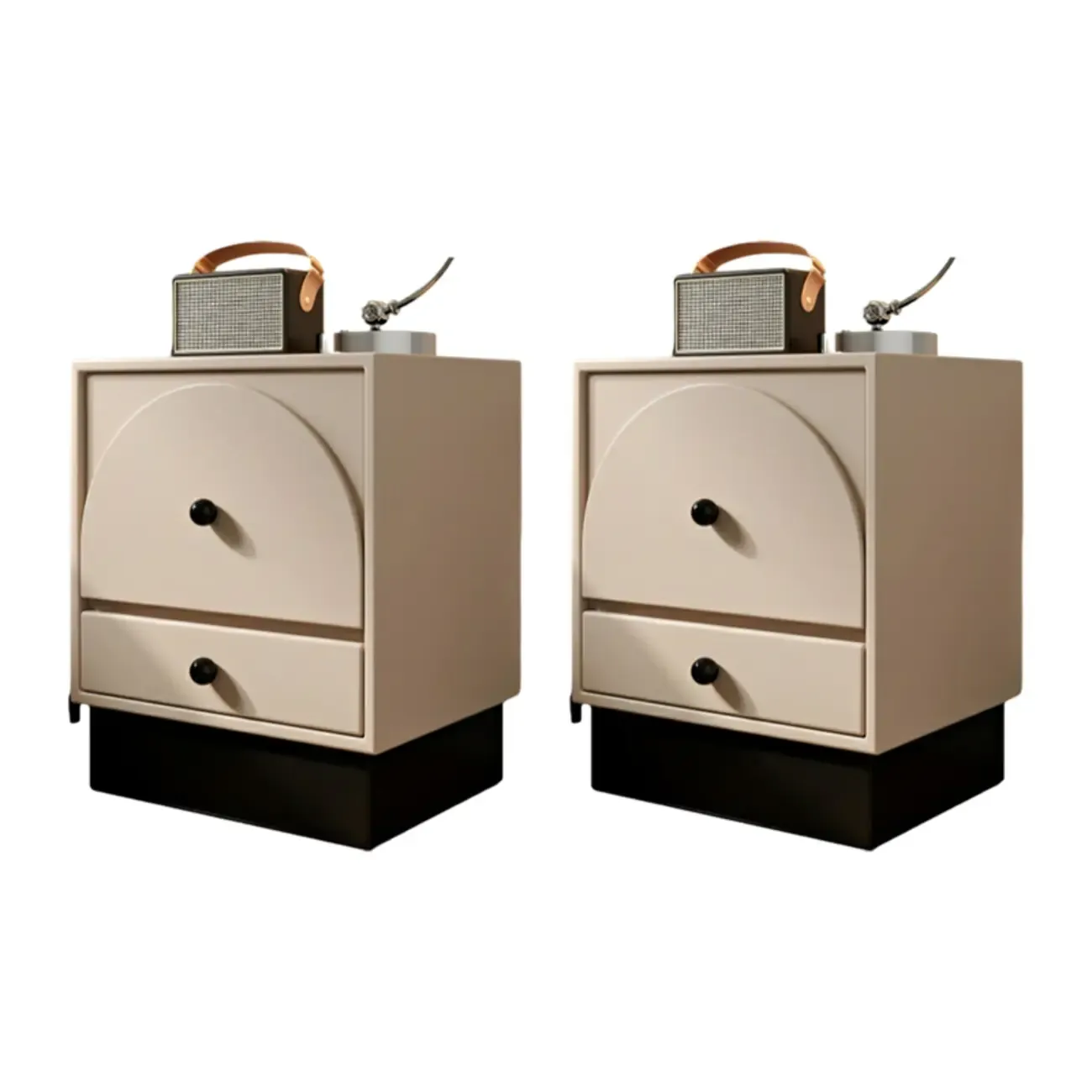 2 Drawers Modern Wood Off-White Nightstand Image - 8