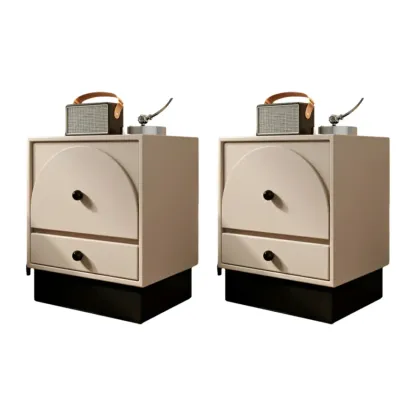 2 Drawers Modern Wood Off-White Nightstand Image - 8