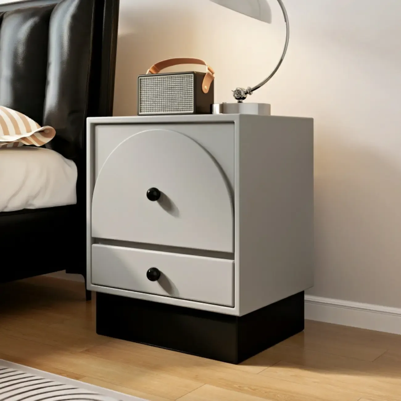 2 Drawers Modern Wood Off-White Nightstand Image - 3
