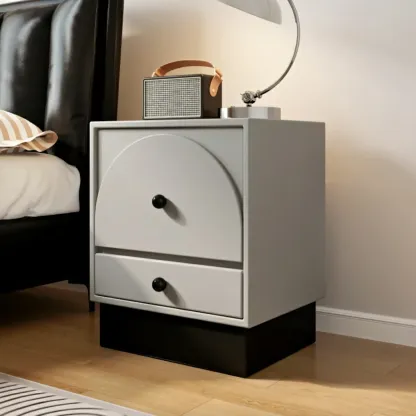 2 Drawers Modern Wood Off-White Nightstand Image - 3