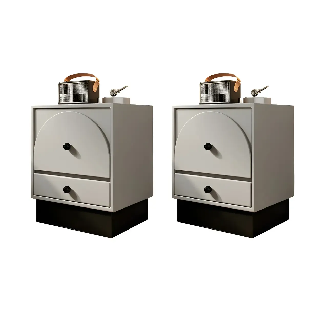 2 Drawers Modern Wood Off-White Nightstand Image - 9