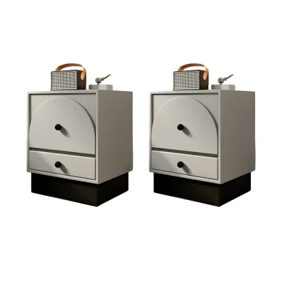 2 Drawers Modern Wood Off-White Nightstand Image - 9