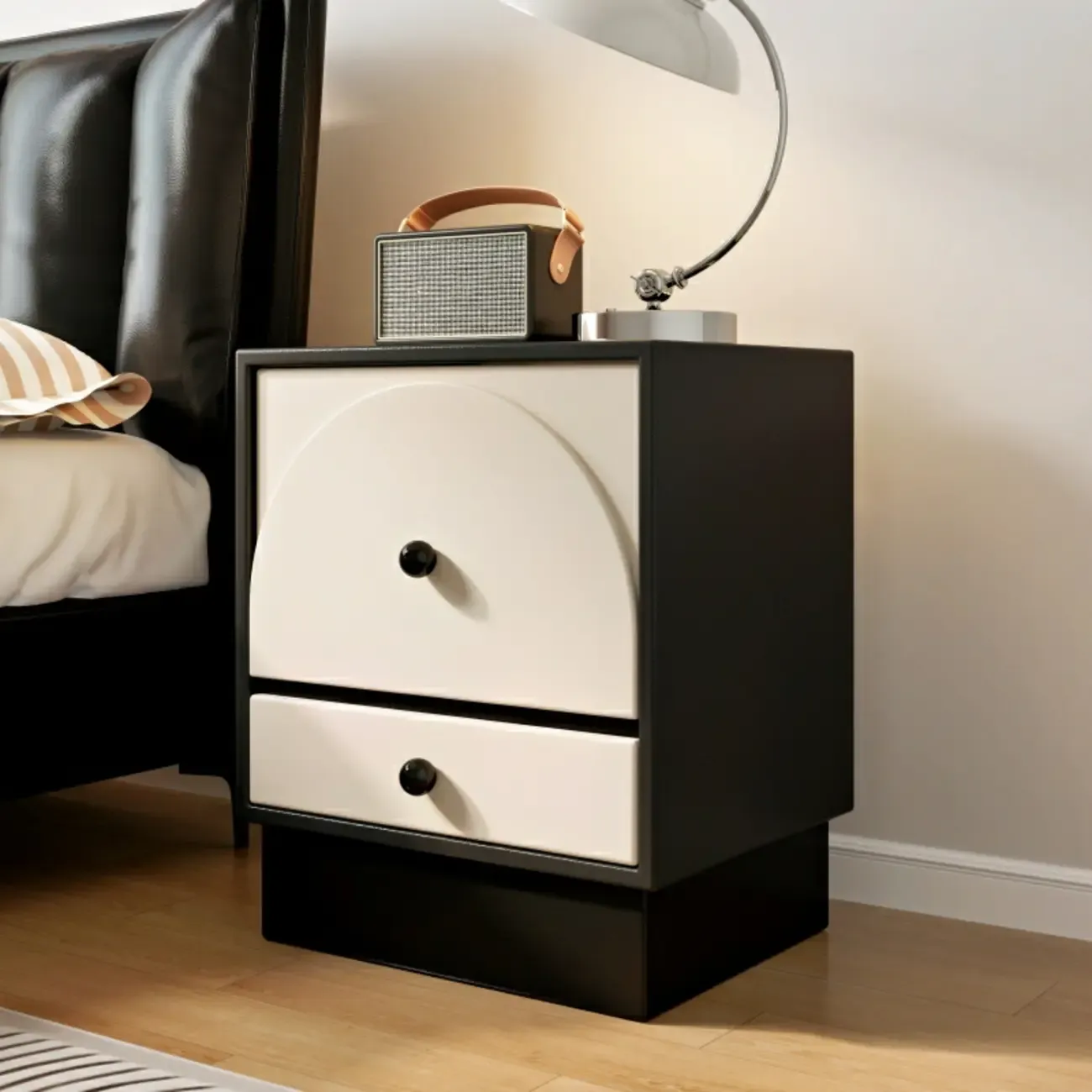 2 Drawers Modern Wood Off-White Nightstand Image - 5