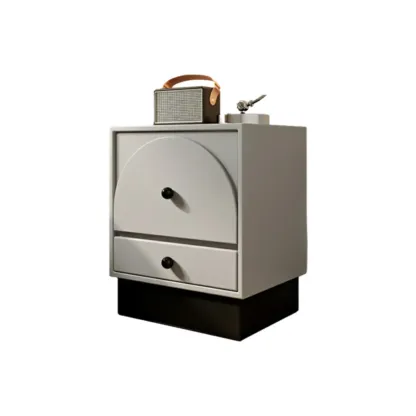 2 Drawers Modern Wood Off-White Nightstand Image - 11