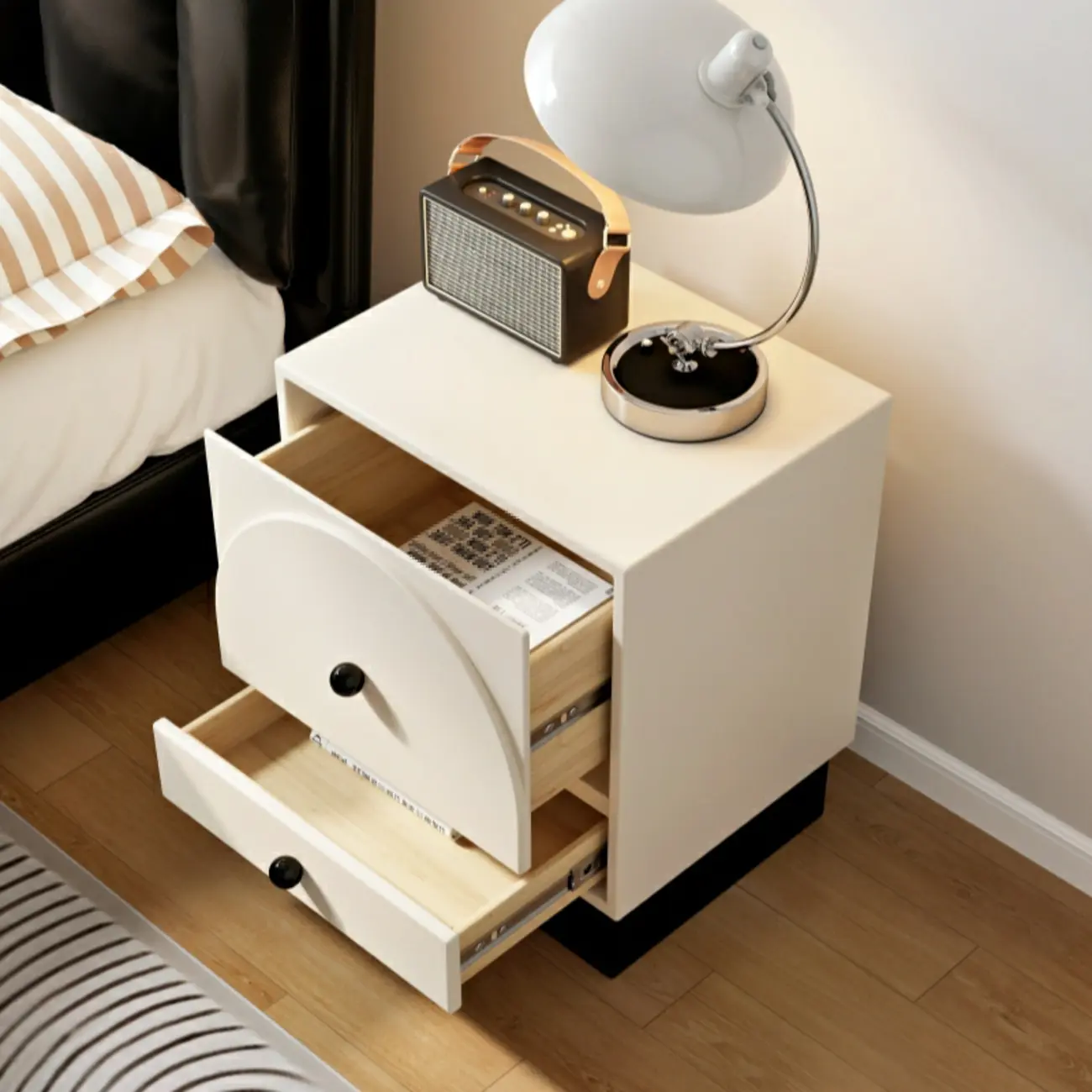 2 Drawers Modern Wood Off-White Nightstand Image - 6 | homeyfad