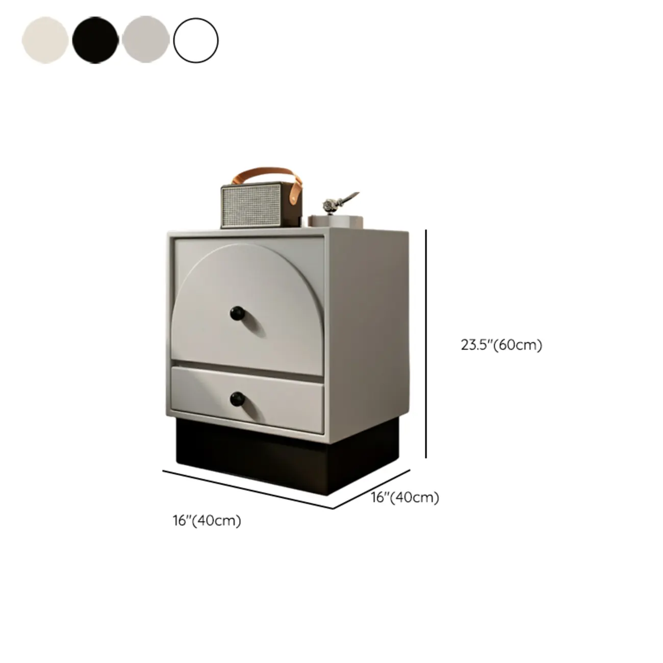 2 Drawers Modern Wood Off-White Nightstand #size