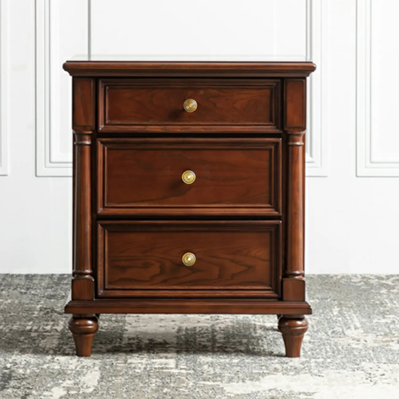 Traditional Ash Wood Nut-Brown 3-Drawer Bedroom Nightstand Image - 2 | homeyfad