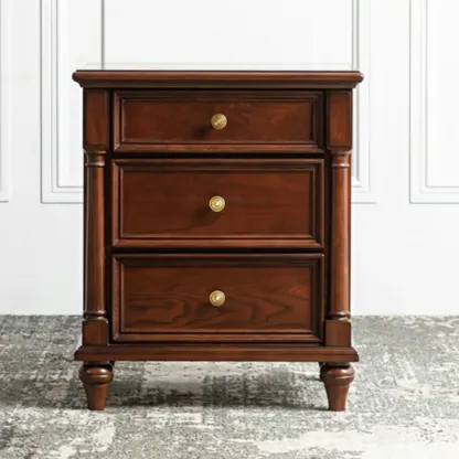 Traditional Ash Wood Nut-Brown 3-Drawer Bedroom Nightstand Image - 2