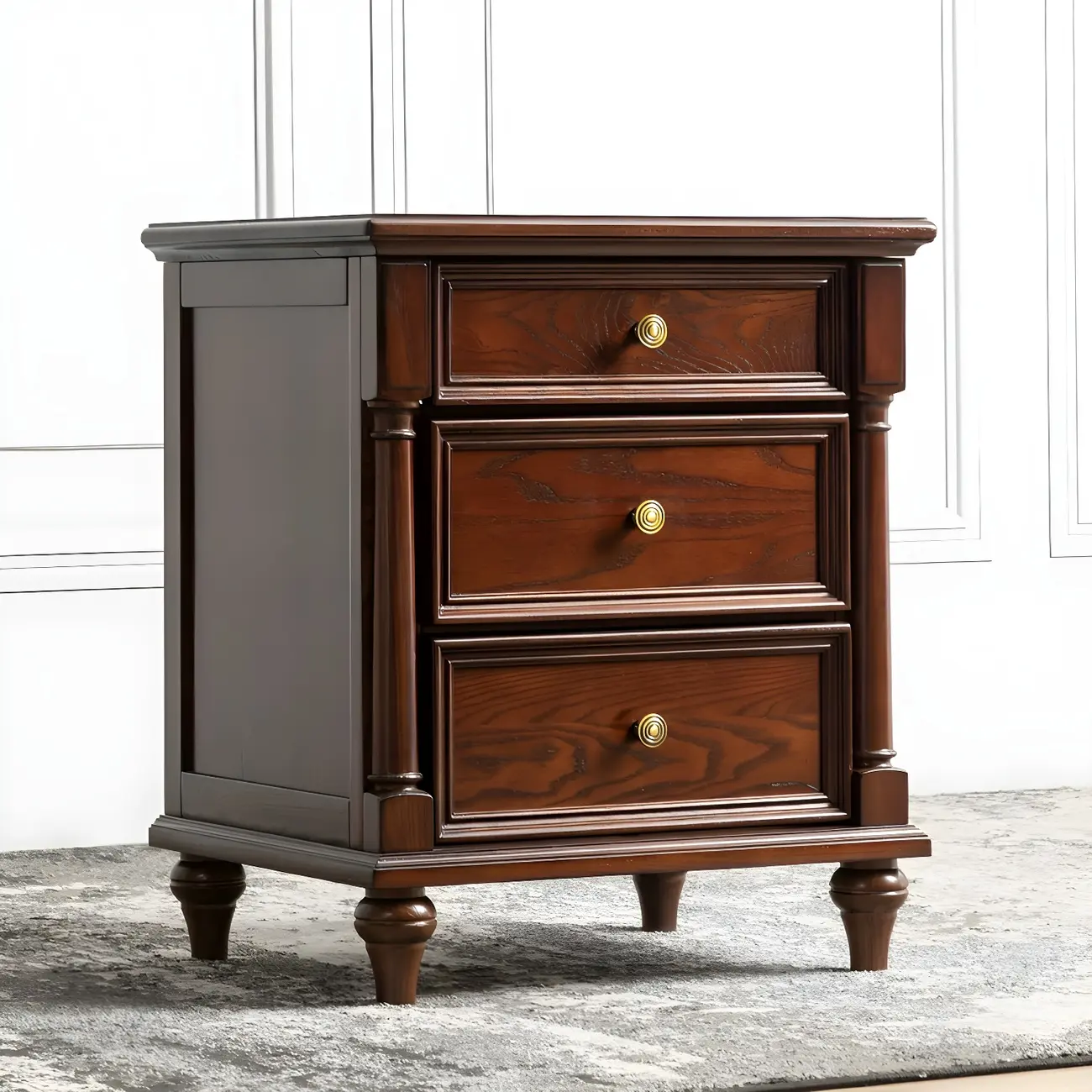 Traditional Ash Wood Nut-Brown 3-Drawer Bedroom Nightstand Image - 3 | homeyfad