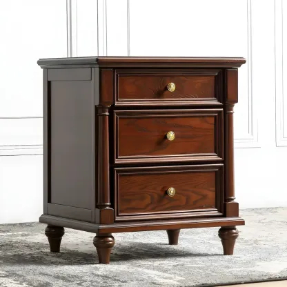 Traditional Ash Wood Nut-Brown 3-Drawer Bedroom Nightstand Image - 3