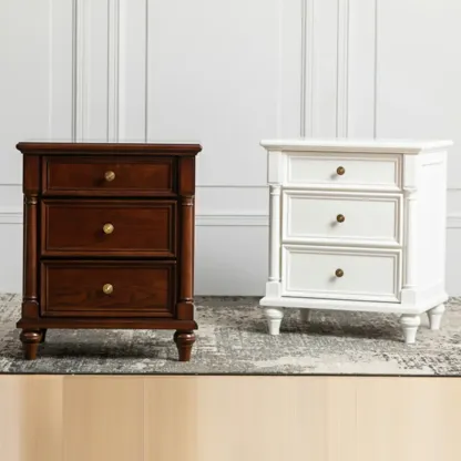 Traditional Ash Wood Nut-Brown 3-Drawer Bedroom Nightstand Image - 6
