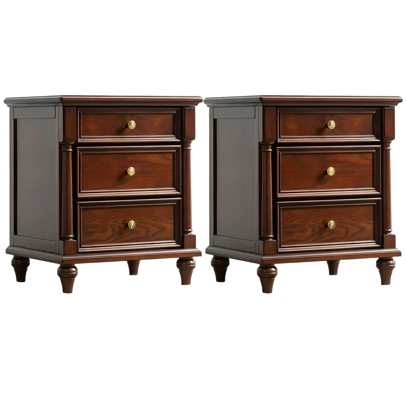 Traditional Ash Wood Nut-Brown 3-Drawer Bedroom Nightstand Image - 15